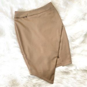 ✨ Love Culture Tan Zippered Asymmetrical Office Business Casual Pencil Skirt S